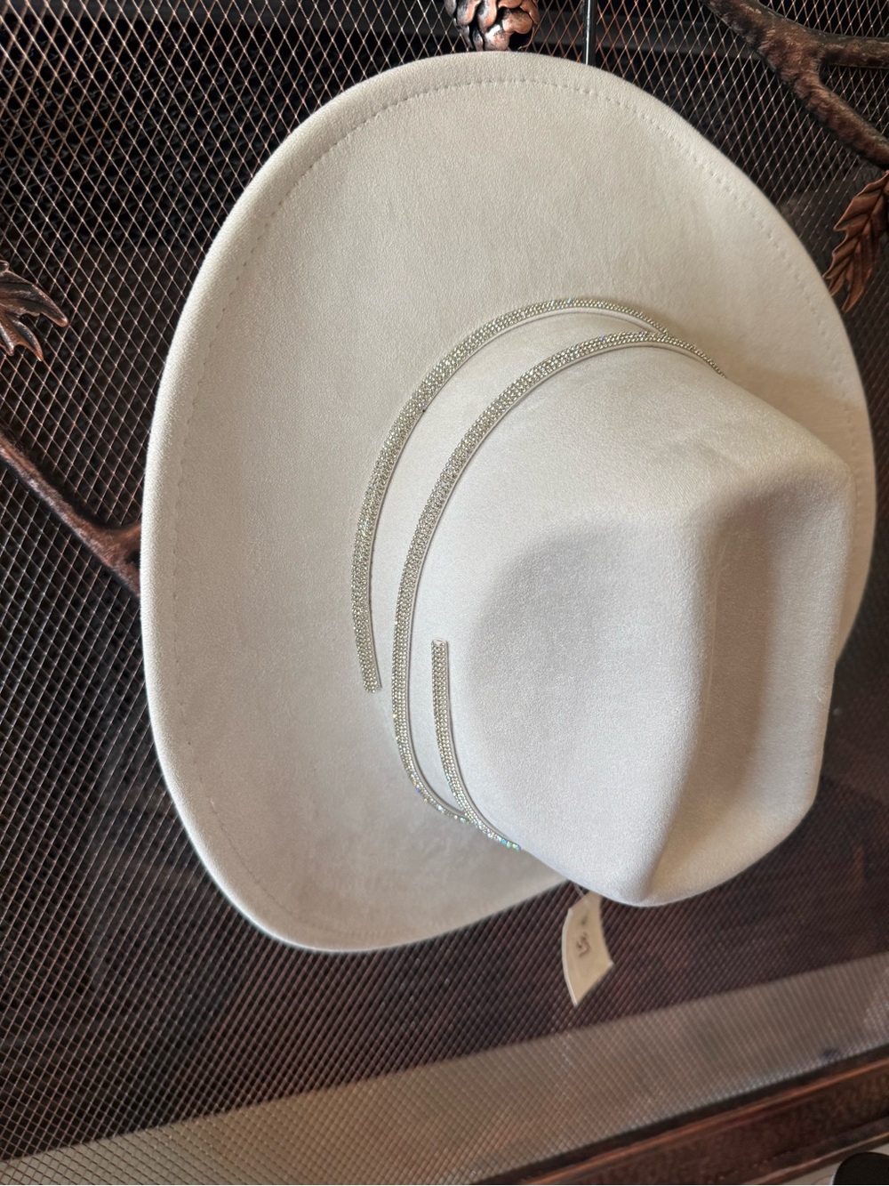 White Rhinestone Trim Wide Brim Women's Hat